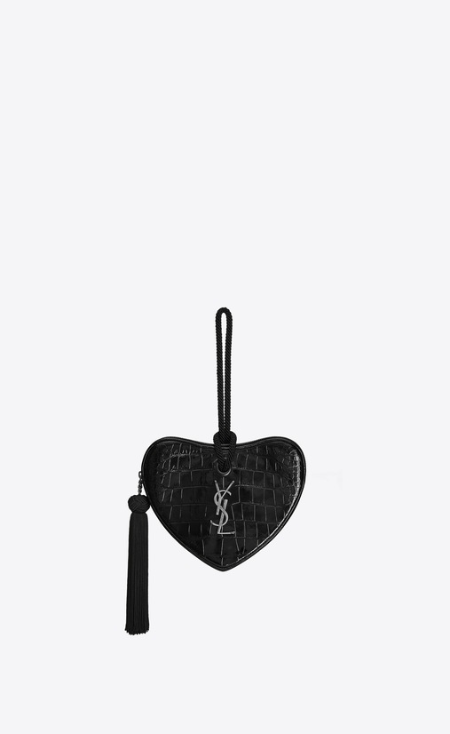 SAINT LAURENT Love Bag Woman monogram cœur clutch in stamped crocodile patent leather a_V4